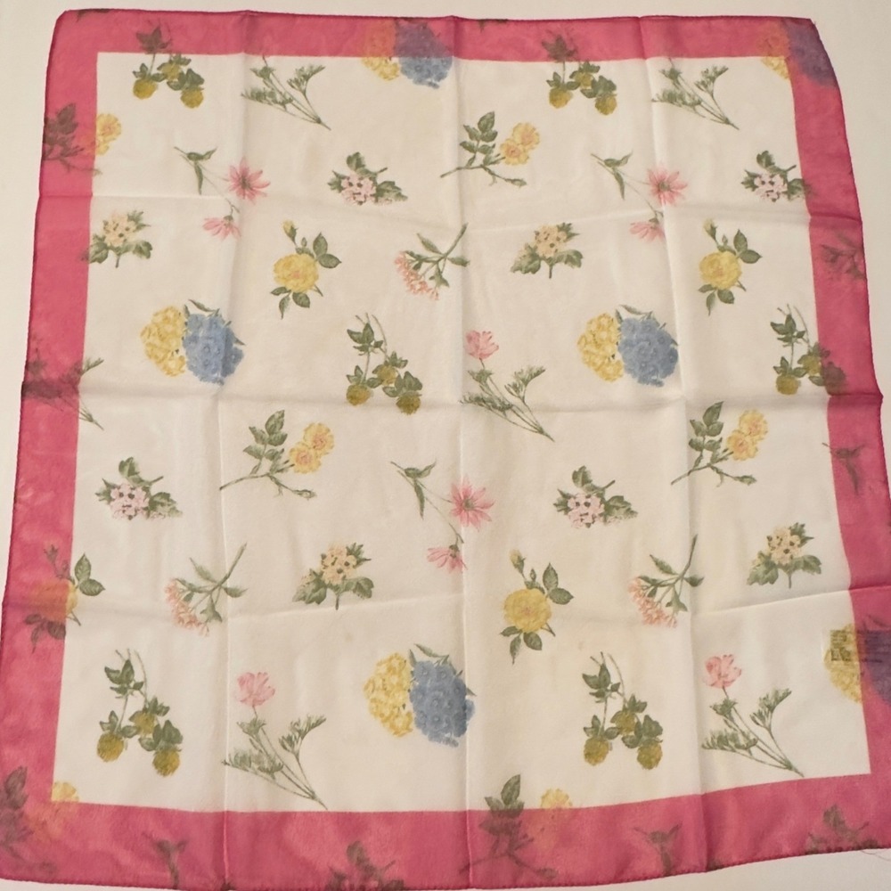 Kathie Lee Collection Floral Square Scarf Pink Blue Made in Italy VTG Y2K Chic